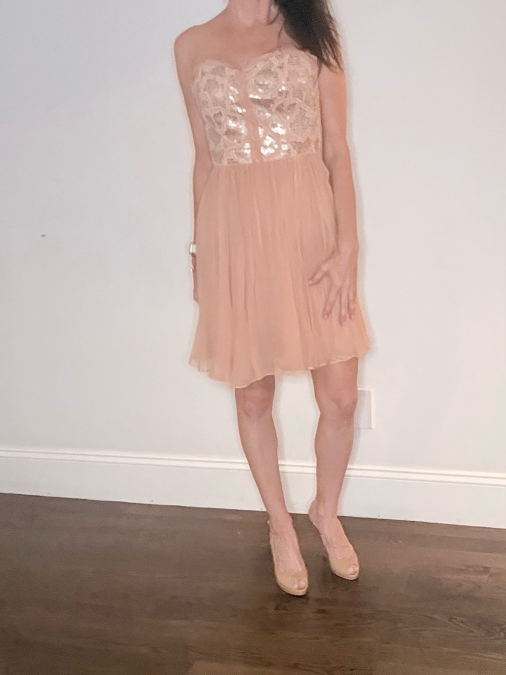 Rebecca Taylor Blush Pink Sequin Strapless Chiffon Dress Size 2